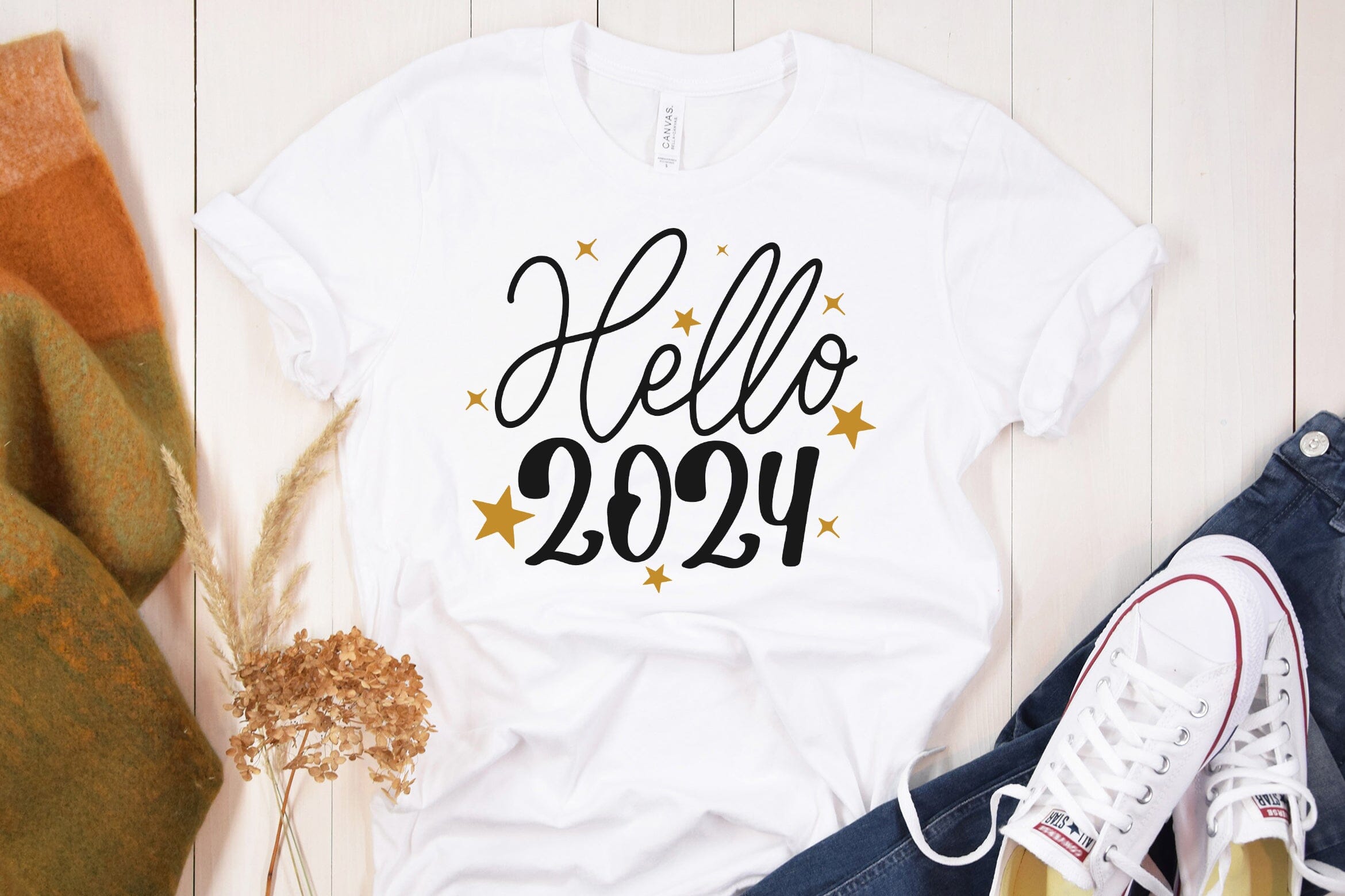Hello 2024 Shirt Black Glitter Design New Year Shirt Happy New