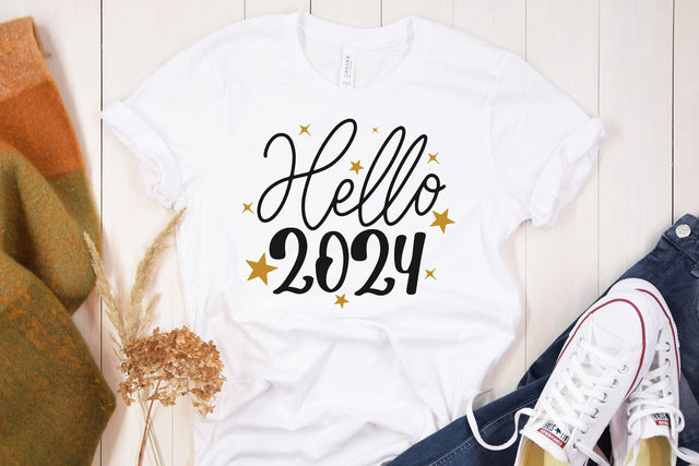 Hello 2024 SVG Cut File, Happy New Year Quotes SVG dapiyupi store 