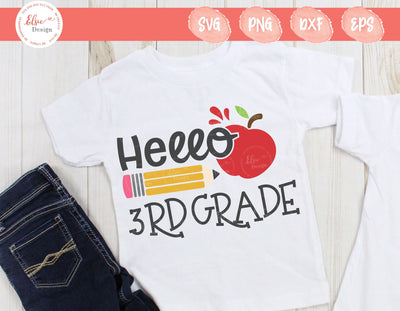 Hello 3rd Grade - SV, PNG, DXF, EPS SVG Elsie Loves Design 
