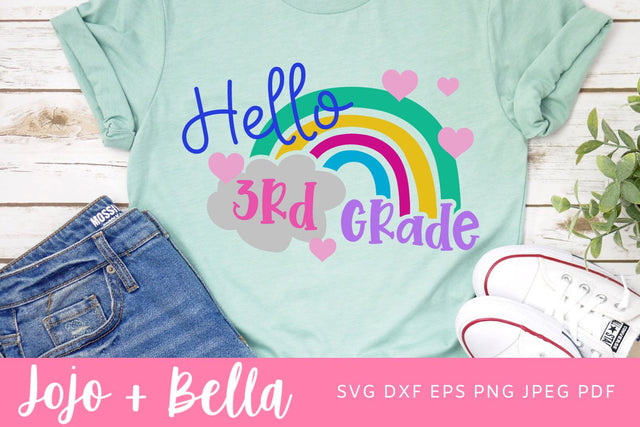 Hello 3rd Grade Svg, Back to School Svg, Svg, School Svg, Rainbow Svg, Kids Svg, Shirt Svg, Svg Designs For Cricut, Cricut Svg SVG Jojo&Bella 