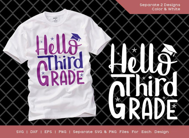 Hello 3rd Grade SVG Cut File | Third Grade Svg | Grade Svg | Kinder Teacher Svg | Girl Back To School Svg | Tshirt Design SVG ETC Craft 