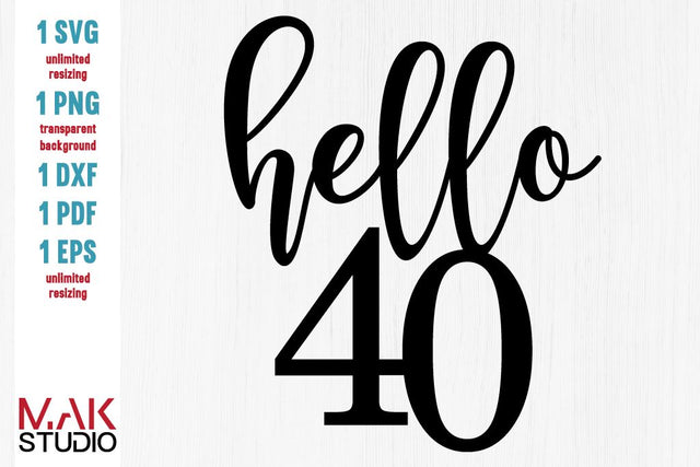 Hello 40 svg, Hello 40 svg file, Hello 40 cut file, 40th birthday svg, 40th birthday saying svg, Hello forty svg SVG MAKStudion 