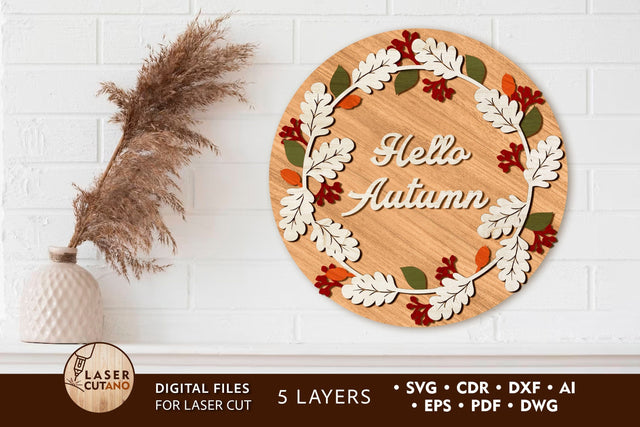 HELLO AUTUMN Decoration Wood Cut and Paper Cut Template SVG LaserCutano 