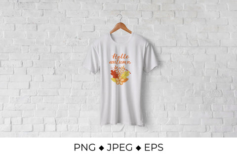 Hello Autumn lettering. Bunch with colorful leaves and flowers Sublimation LaBelezoka 