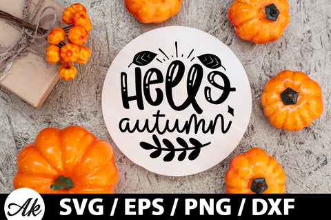 Hello autumn Round Sign SVG akazaddesign 