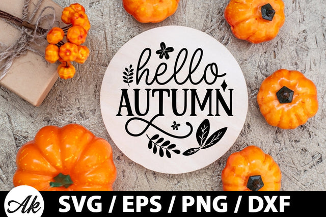 Hello autumn Round Sign SVG akazaddesign 