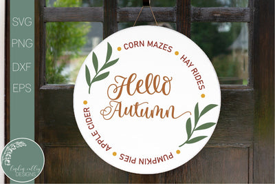 Hello Autumn Round Sign SVG-Farmhouse Round SVG SVG Linden Valley Designs 