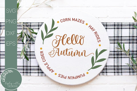 Hello Autumn Round Sign SVG-Farmhouse Round SVG SVG Linden Valley Designs 