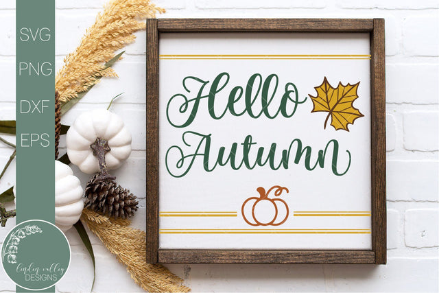 Hello Autumn Square SVG-Fall Quote SVG SVG Linden Valley Designs 