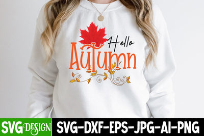 Hello Autumn SVG Cut File, Hello Autumn Sublimation Design, Thanksgiving SVG Quotes , Thanksgiving SVG Design , Fall SVG Design, Autumn SVG Cut File SVG BlackCatsMedia 