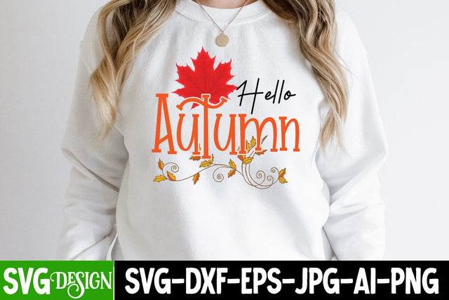 Hello Autumn SVG Cut File, Hello Autumn Sublimation Design, Thanksgiving SVG Quotes , Thanksgiving SVG Design , Fall SVG Design, Autumn SVG Cut File SVG BlackCatsMedia 