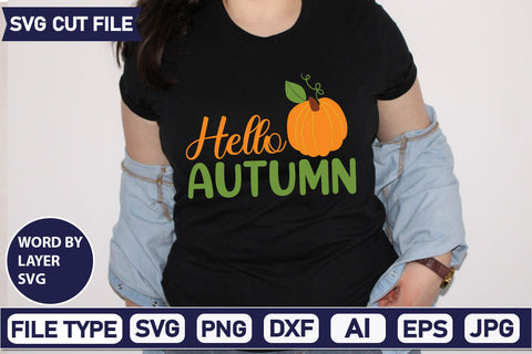 Hello Autumn SVG Cut File SVGs quotes-and-sayings food-drink mini-bundles print-cut on-sale Clipart Clip Art Sublimation or Vinyl Shirt Design SVG DesignPlante 503 