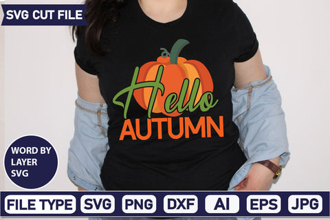 Hello Autumn SVG Cut File SVGs quotes-and-sayings food-drink mini-bundles print-cut on-sale Clipart Clip Art Sublimation or Vinyl Shirt Design SVG DesignPlante 503 