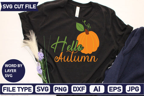 Hello Autumn SVG Cut File SVGs quotes-and-sayings food-drink mini-bundles print-cut on-sale Clipart Clip Art Sublimation or Vinyl Shirt Design SVG DesignPlante 503 