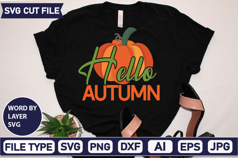 Hello Autumn SVG Cut File SVGs quotes-and-sayings food-drink mini-bundles print-cut on-sale Clipart Clip Art Sublimation or Vinyl Shirt Design SVG DesignPlante 503 