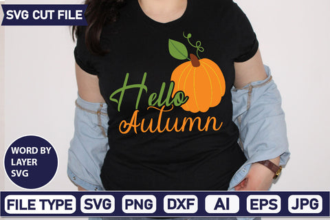 Hello Autumn SVG Cut File SVGs quotes-and-sayings food-drink mini-bundles print-cut on-sale Clipart Clip Art Sublimation or Vinyl Shirt Design SVG DesignPlante 503 