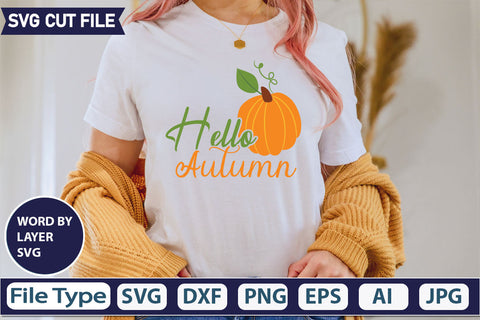 Hello Autumn SVG Cut File SVGs quotes-and-sayings food-drink mini-bundles print-cut on-sale Clipart Clip Art Sublimation or Vinyl Shirt Design SVG DesignPlante 503 