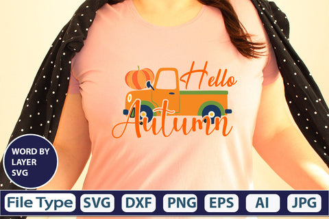Hello Autumn SVG Cut File SVGs,quotes-and-sayings,food-drink mini-bundles,print-cut,on-sale Clipart Clip Art Sublimation or Vinyl Shirt Design SVG DesignPlante 503 