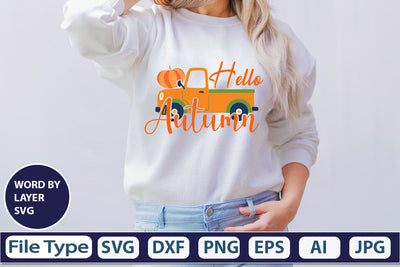 Hello Autumn SVG Cut File SVGs,quotes-and-sayings,food-drink mini-bundles,print-cut,on-sale Clipart Clip Art Sublimation or Vinyl Shirt Design SVG DesignPlante 503 