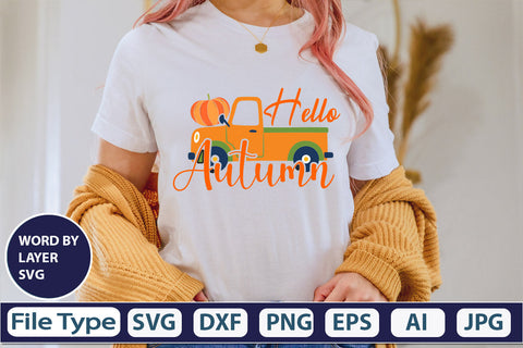 Hello Autumn SVG Cut File SVGs,quotes-and-sayings,food-drink mini-bundles,print-cut,on-sale Clipart Clip Art Sublimation or Vinyl Shirt Design SVG DesignPlante 503 