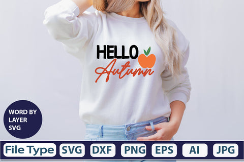 Hello Autumn SVG Cut File SVGs,quotes-and-sayings,food-drink mini-bundles,print-cut,on-sale Clipart Clip Art Sublimation or Vinyl Shirt Design SVG DesignPlante 503 
