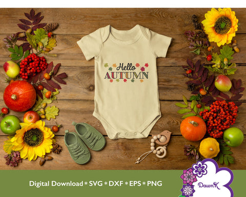 Hello Autumn SVG | Fall Leaves in Greens, Yellows, Orange, and Reds SVG DawnKDesigns 