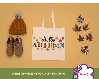 Hello Autumn SVG | Fall Leaves in Greens, Yellows, Orange, and Reds SVG DawnKDesigns 
