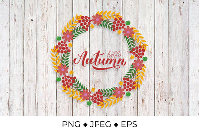 Hello autumn. Wreath of fall leaves, berries, flowers and apples sublimation Sublimation LaBelezoka 