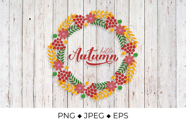 Hello autumn. Wreath of fall leaves, berries, flowers and apples sublimation Sublimation LaBelezoka 