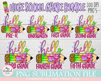 Hello Back To School Png Bundle, First Day Of School Png Bundle, Hello Kindergarten, Hello Pre-K, Hello First Grade Png, Hello Second Grade Sublimation MyDesiredSVG 