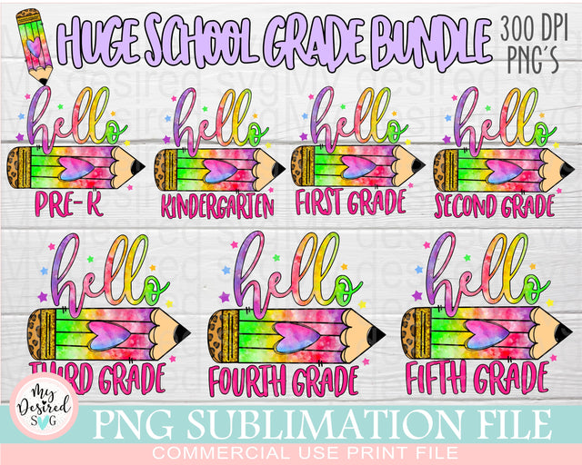 Hello Back To School Png Bundle, First Day Of School Png Bundle, Hello Kindergarten, Hello Pre-K, Hello First Grade Png, Hello Second Grade Sublimation MyDesiredSVG 