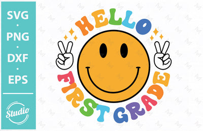 Hello Back To School SVG, Hello First Grade SVG, Smiley Back To School 1st Grade Svg, Png, Dxf, Eps SVG SailorMoonDigitals 