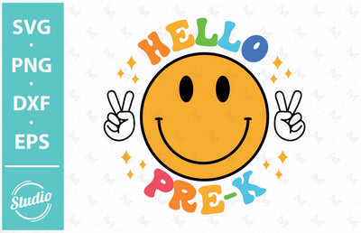 Hello Back To School SVG, Hello Pre-K SVG, Smiley Back To School PreK Svg, Png, Dxf, Eps, SVG SailorMoonDigitals 