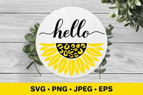 Hello calligraphy SVG. Sunflower leopard round door sign SVG LaBelezoka 