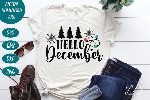 Hello December svg, Christmas december svg,Christmas svg, Cut files, Christmas Cricut, Christmas Holiday, Svg, T-shirt, Winter svg, Snow svg SVG Isabella Machell 