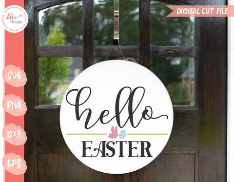 Hello Easter Round Sign - SVG, PNG, DXF, EPS SVG Elsie Loves Design 