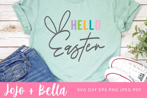 Hello Easter SVG PNG PDF, Easter Svg, Bunny Svg, Religious Easter Svg, Easter Shirt Svg, Easter Decor Svg, Hello Spring, Easter Bunny Svg SVG Jojo&Bella 