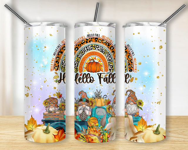 Hello Fall 20oz Skinny Png, Hello Pumpkin Design Tumbler, Fall Gnome Tumbler Png, Gnome Tumbler Wrap, Pumpkin Subimation Design, Digital Download Sublimation BouDesign 