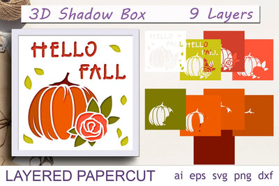 Hello fall 3d shadow box svg, Pumpkin papercut, Autumn decor 3D Paper AnastasiyaArtDesign 