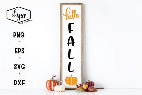 Hello Fall - A Front Porch Sign SVG Cut File SVG DIYxe Designs 