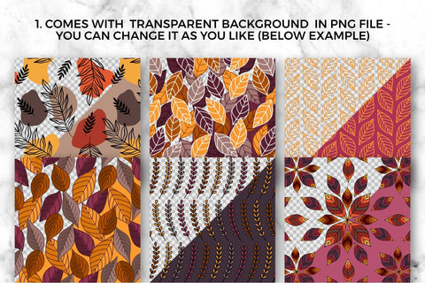 Hello fall autumn leaves seamless pattern seasonal bundle. Autumnal leaf surface pattern design for textile and crafting Digital Pattern KatineArt 