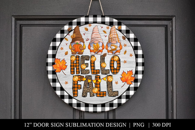Hello Fall Cute Gnome Door Hanger PNG Sublimation BijouBay 