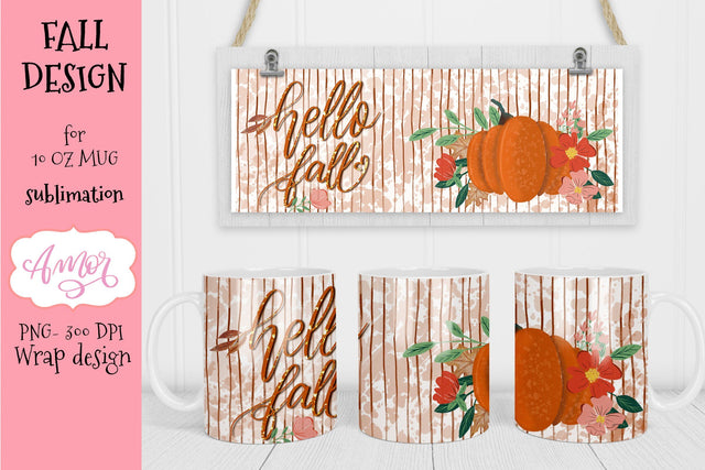 Hello Fall design for mug sublimation 11oz Sublimation Amorclipart 