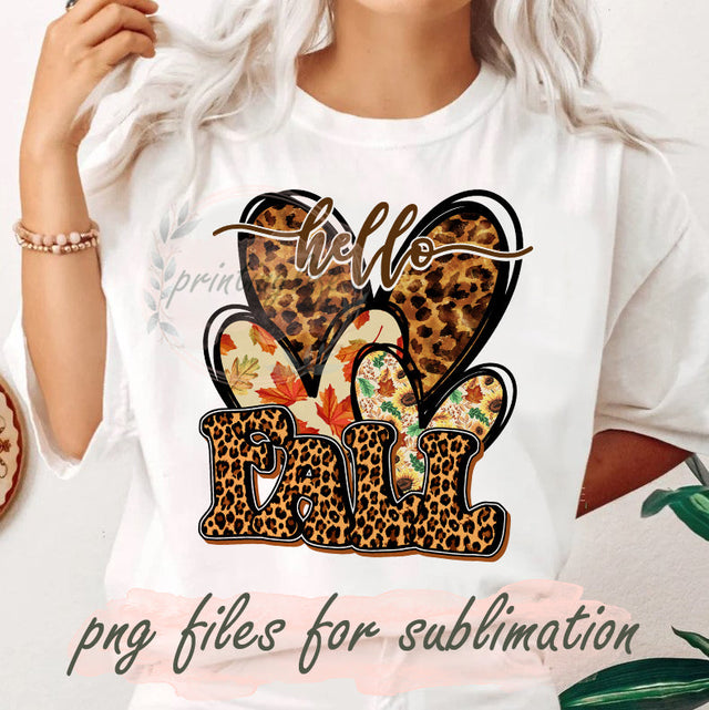 Hello Fall Design Png, Fall Leopard Sublimation Png, Heart Fall Leaves Png, Fall Digital Designs, Pumpkin Season, Fall Pumpkin, Fall Png Files, Digital Download Sublimation PrintingLife 
