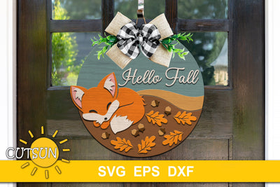 Hello Fall door hanger SVG - laser cut file | Cricut / Silhouette SVG SVG CutsunSVG 