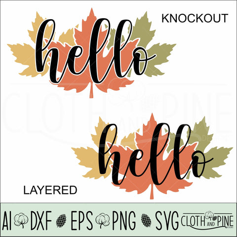 Hello Fall Door Sign with Maple Leaves SVG Cloth and Pine Designs 