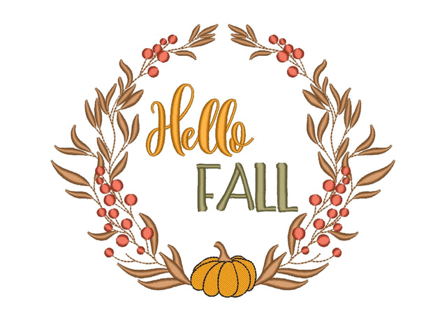 Hello Fall Embroidery Design, Autumn Wreath Embroidery File, 5 sizes, Instant Download Embroidery/Applique DESIGNS Nino Nadaraia 