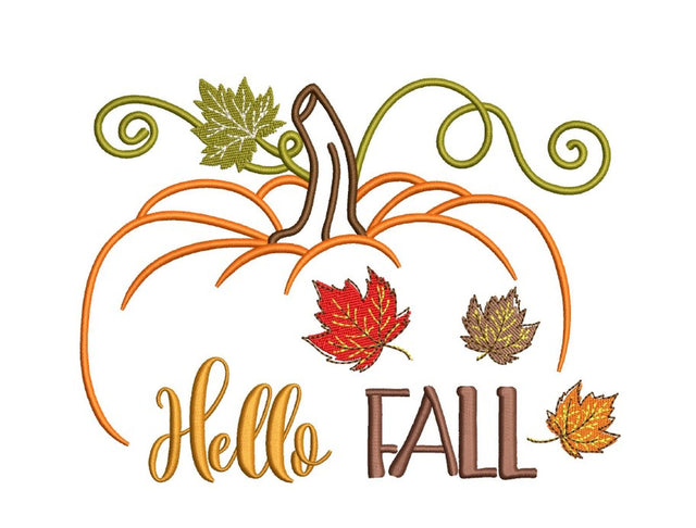 Hello Fall Embroidery Design, Pumpkin Embroidery File, 4 sizes, Instant Download Embroidery/Applique DESIGNS Nino Nadaraia 