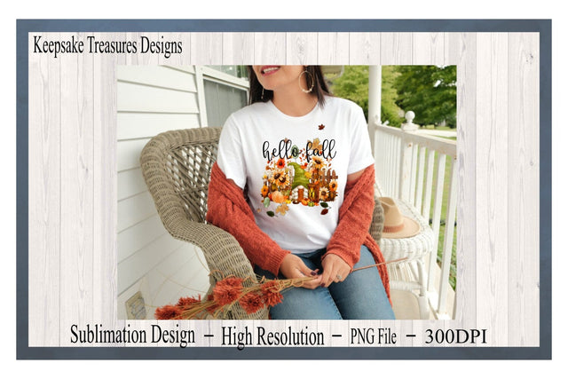 Hello Fall, Fall Gnome, Multiple Purpose Autumn Design, PNG For Sublimation, Digital Download Sublimation Keepsake Treasures Designs LLC. 