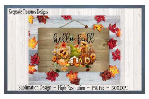 Hello Fall, Fall Gnome, Multiple Purpose Autumn Design, PNG For Sublimation, Digital Download Sublimation Keepsake Treasures Designs LLC. 